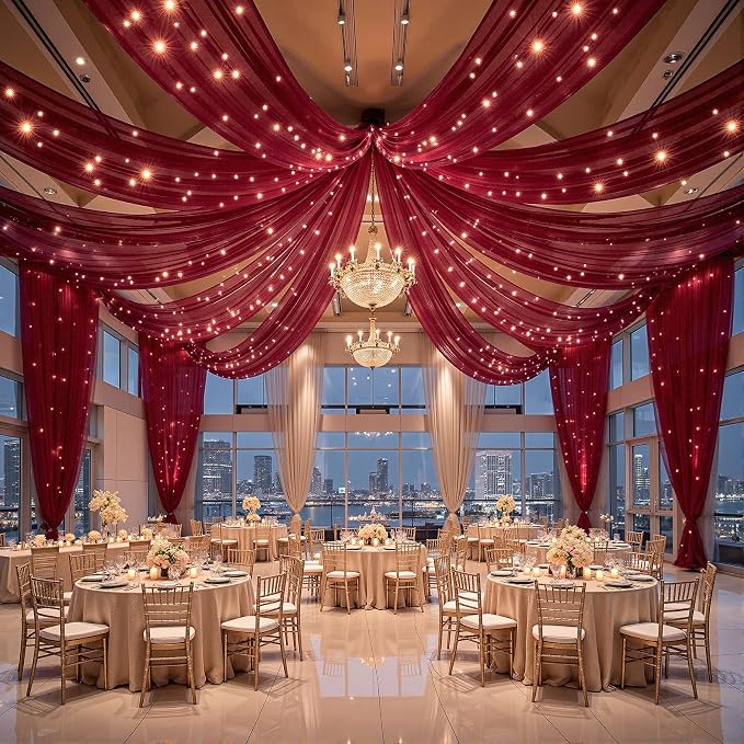6 Panels Burgundy Ceiling Curtains - Image 4