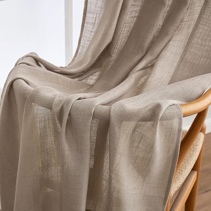 MIULEE Taupe Linen Curtains 42x63 Inch Length 2 Panels - Image 6