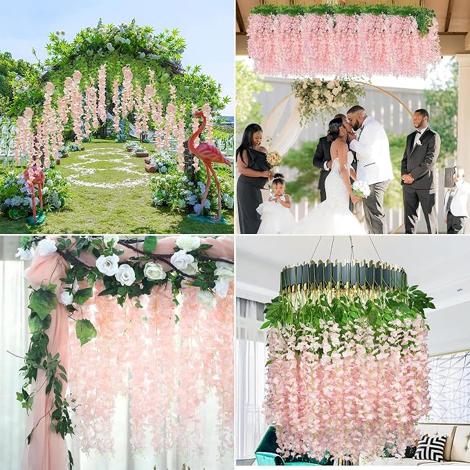 36pcs Artificial Wisteria Flowers 3.6 Feet/Piece Pink Dense Artificial Fake - Image 5