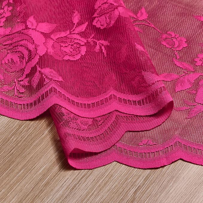 Raspberry Lace Curtains 96 Inches Long 2 Panels Vintage Floral Curtains - Image 8