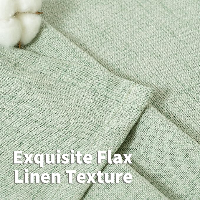 YoungsTex Sage Green Kitchen Window Curtains, Short Linen Drapes - Image 4
