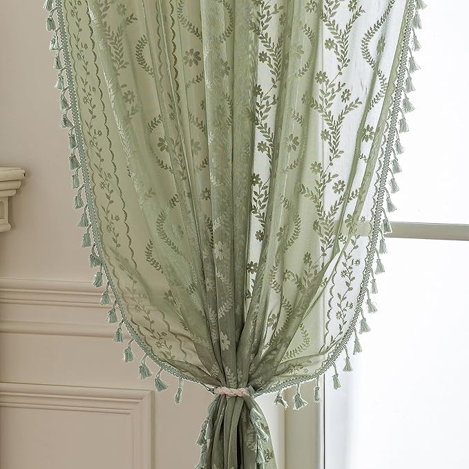 WAZZIO Boho Lace Curtains 2 Panels 72 Inch -Vintage Victorian Sheer Panel Drape by WAZZIO