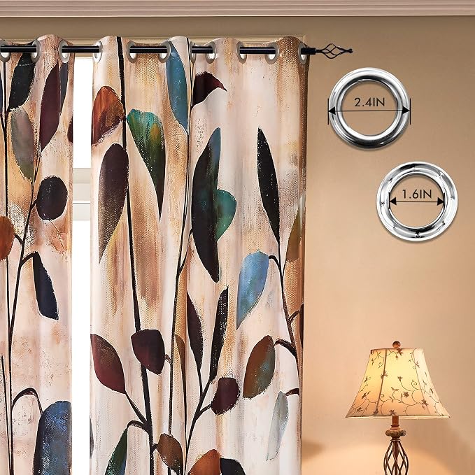 SUBRTEX Boho Leaf Printed Curtains 84 inch Long 2 Panels, Room Darkening - Image 3
