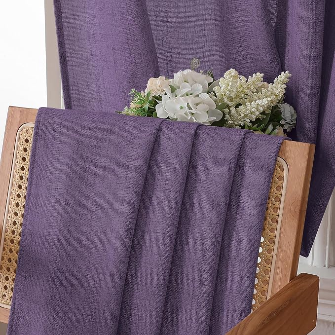 Tollpiz Linen Curtains Living Room Rod Pocket Semi Sheer Curtain Burlap Light - Image 6