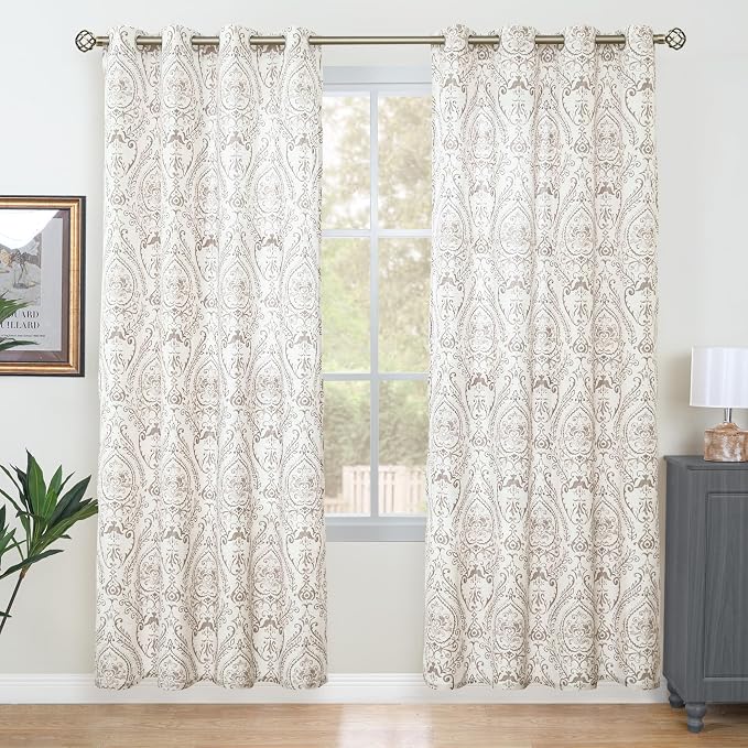 Linen Curtains 80 inch Length for Living Room, Linen Printed Curtains Grommet by LAMIT
