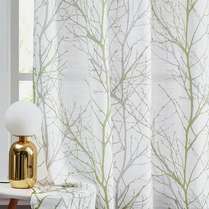 FMFUNCTEX Linen Sage Green White Semi Sheer Curtains 108 Inch Long 2 Panels | - Image 6