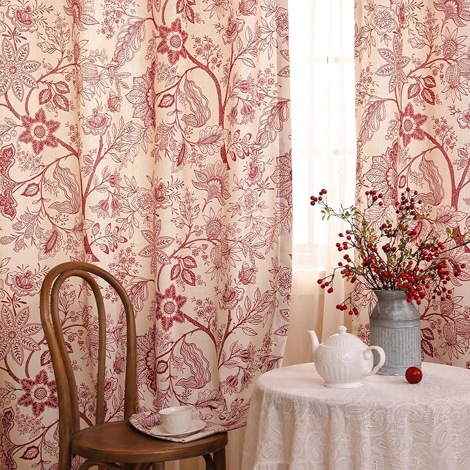 Designer Elegant Linen Printed Curtains, 2 Panels, kitchen Bedroom Living Room - Image 8