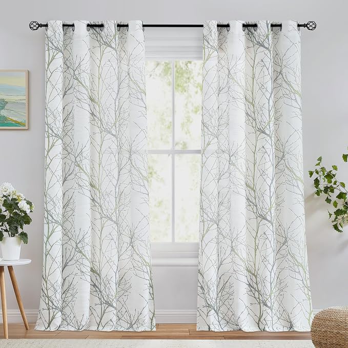 FMFUNCTEX Linen Sage Green White Semi Sheer Curtains 108 Inch Long 2 Panels | - Image 2