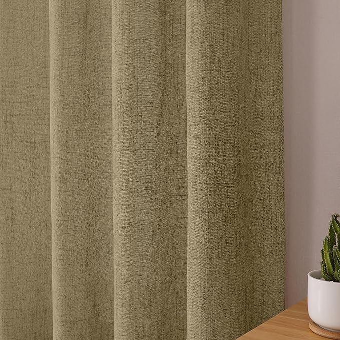 Tollpiz Short Linen Curtain Living Room Rod Pocket Semi Sheer Curtains Burlap - Image 8