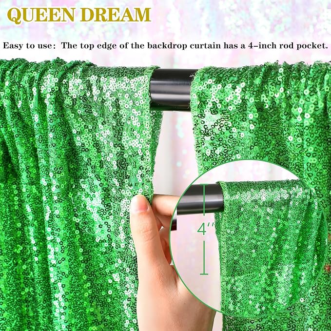 Sequin Curtains Christmas Backdrop 3 Panels Sequin Fabric 2FTx8FT Green | - Image 6