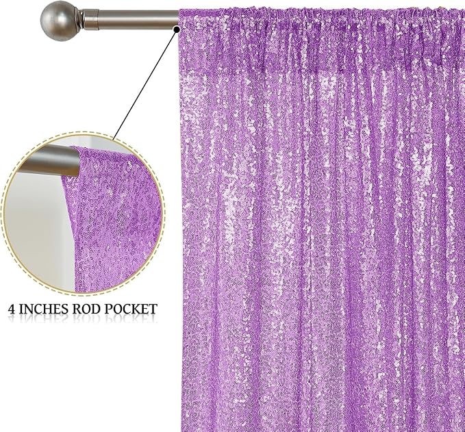 Sugargirl Lavender Purple Sequin Backdrop Curtain 4FTx8FT Glitter Lavender - Image 4