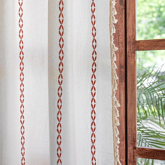Sutuo Home White and Terracotta Boho Curtains by SutuoHome