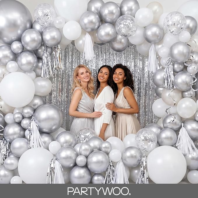 PartyWoo Silver Balloons 152pcs Different Sizes of 18 12 10 5 Inch | Balloons - Image 5