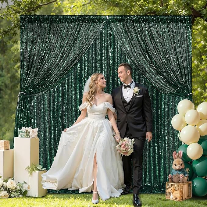 Emerald Green Sequin Curtains Backdrop 6 Pcs 2FTx8FT Shiny Shimmer Fabric | - Image 3