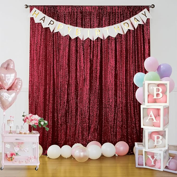 Sugargirl Burgundy Sequin Backdrop Curtain 6 Panels 2FTx8FT Glitter Burgundy - Image 7