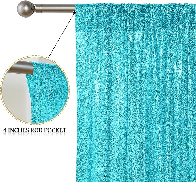 Sugargirl Turquoise Sequin Backdrop Curtain 6 Panels 2FTx8FT Glitter Turquoise - Image 5