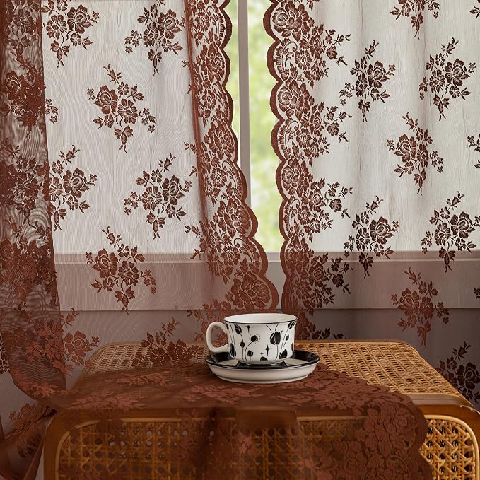 Kotile Warm Brown Sheer Lace Curtains - Image 4