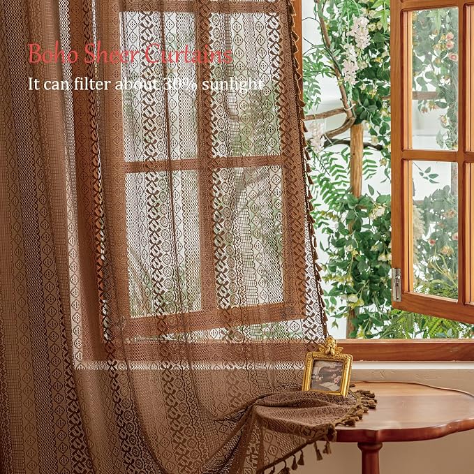 Sutuo Home Boho Lace Curtains 2 Panels Set - Image 2