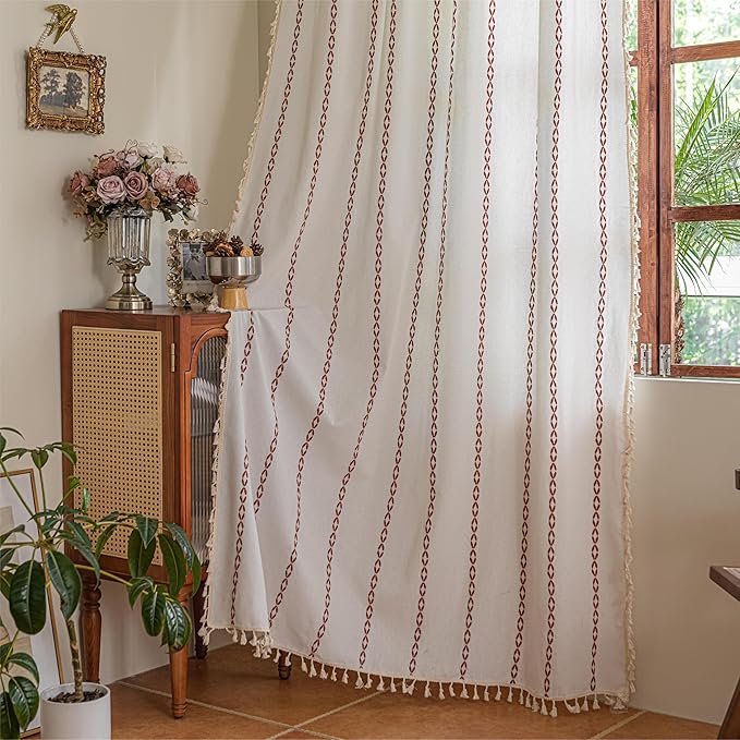 Sutuo Home White and Terracotta Boho Curtains - Image 2
