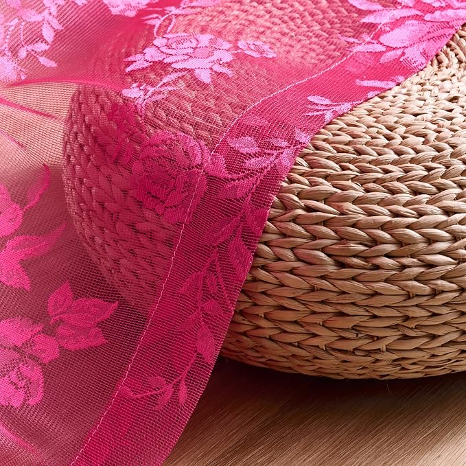 Raspberry Lace Curtains 96 Inches Long 2 Panels Vintage Floral Curtains - Image 6