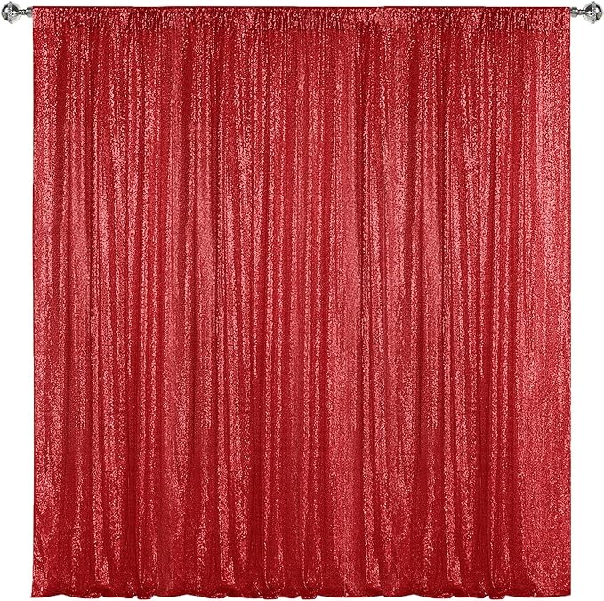 Sugargirl Red Sequin Backdrop Curtain 7FTx7FT Glitter Red Background Drapes by Sugargirl
