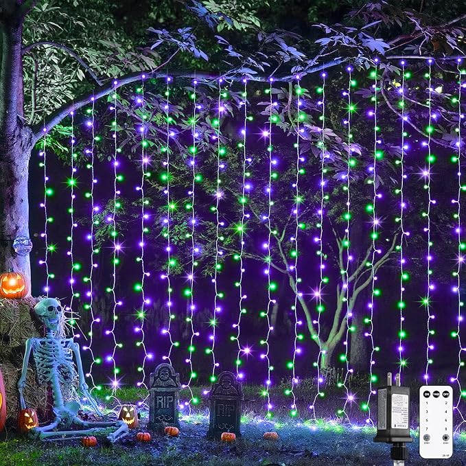 JMEXSUSS 300LED Purple & Green Curtain Lights by JMEXSUSS