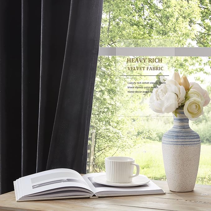 BULBUL Velvet Black Grommet Blackout Curtains 63 inch - Image 4