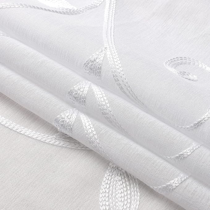 White Sheer Curtains Embroidered Leaves 2 Panels 54Wx96L | Light Filtering - Image 5