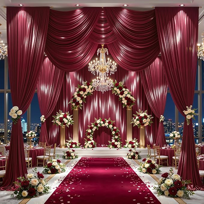 20x10ft Burgundy Glitter Backdrop Curtain - Image 3