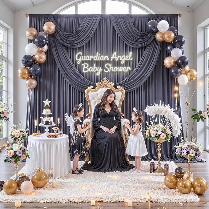 50 ft x 10 ft Wrinkle Free Charcoal Backdrop Curtain - Image 8