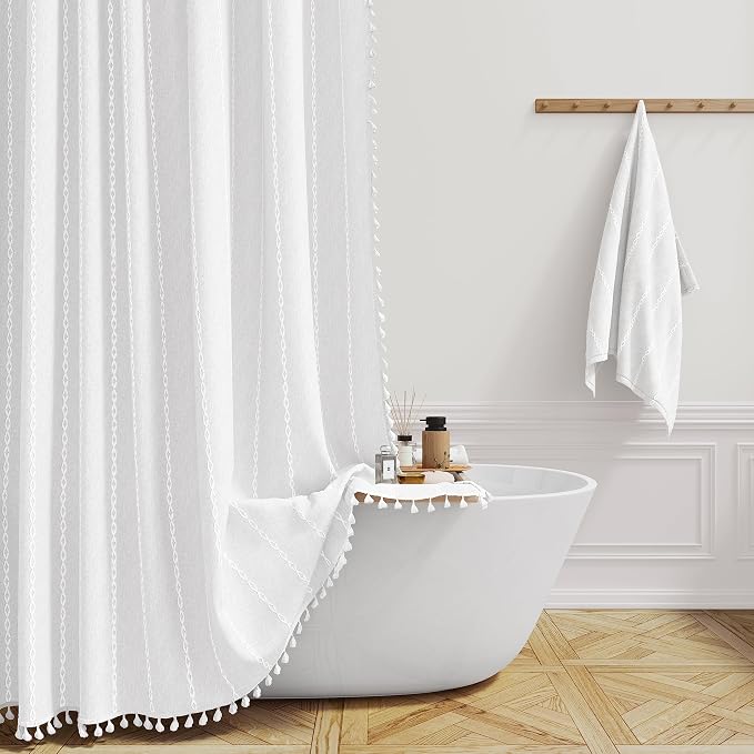 48 x 72 Boho Famrhouse Linen Heavy Duty Cloth Shower Curtain, 330GSM Linen Blend by ShowerCurtain