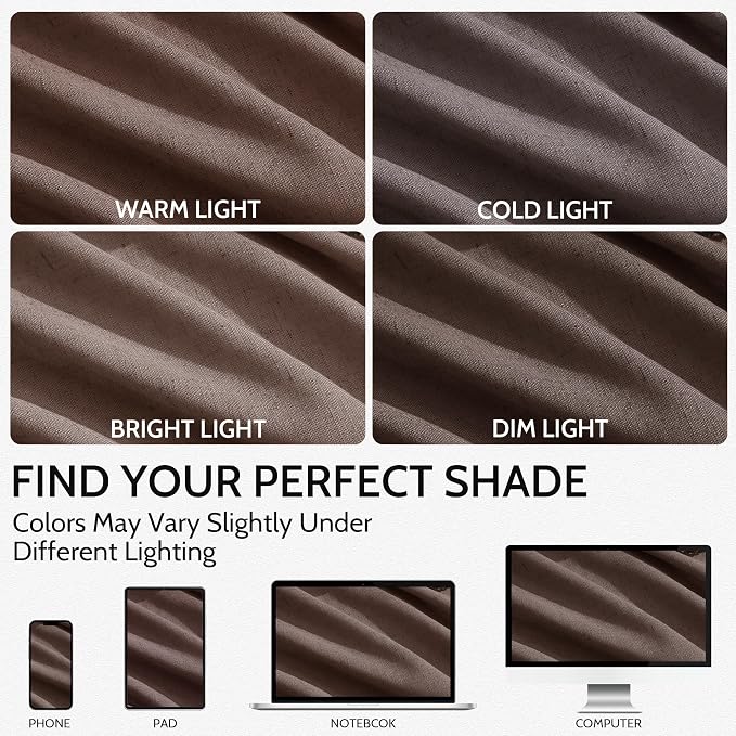 Cappuccino Linen Blend Light Filtering Back Tab Curtains 102 Inches Long - Image 4