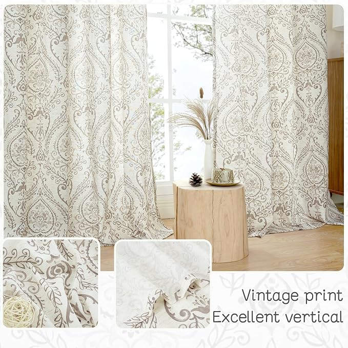 Linen Curtains 80 inch Length for Living Room, Linen Printed Curtains Grommet - Image 4