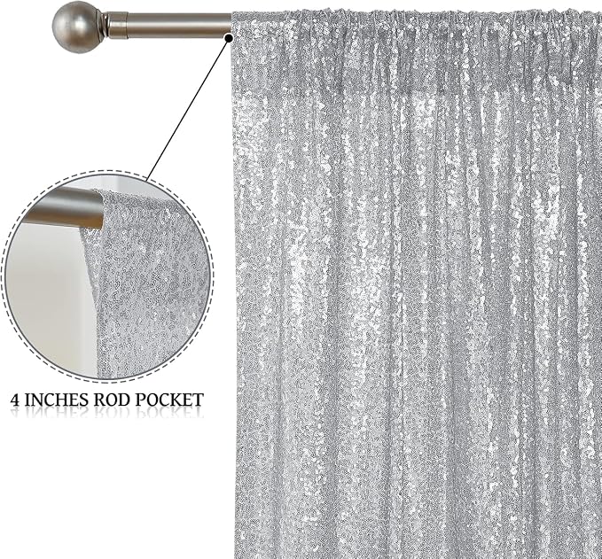 Sugargirl Silver Sequin Backdrop Curtain 3 Panels 2FTx8FT Glitter Silver - Image 5