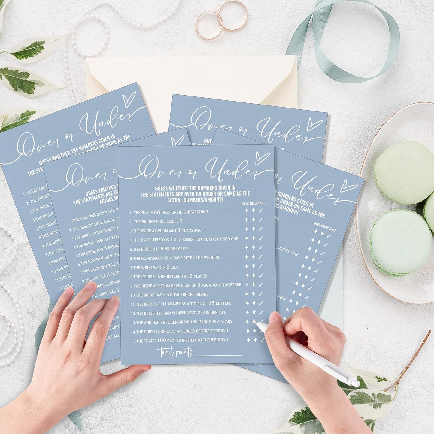 Fun Wedding Games Set - 25 Bridal Shower Games Cards, Wedding Game for Reception 25 Guest Cards (5 × 7 Inch), Minimalist White Newlywed Party Supplies - B13