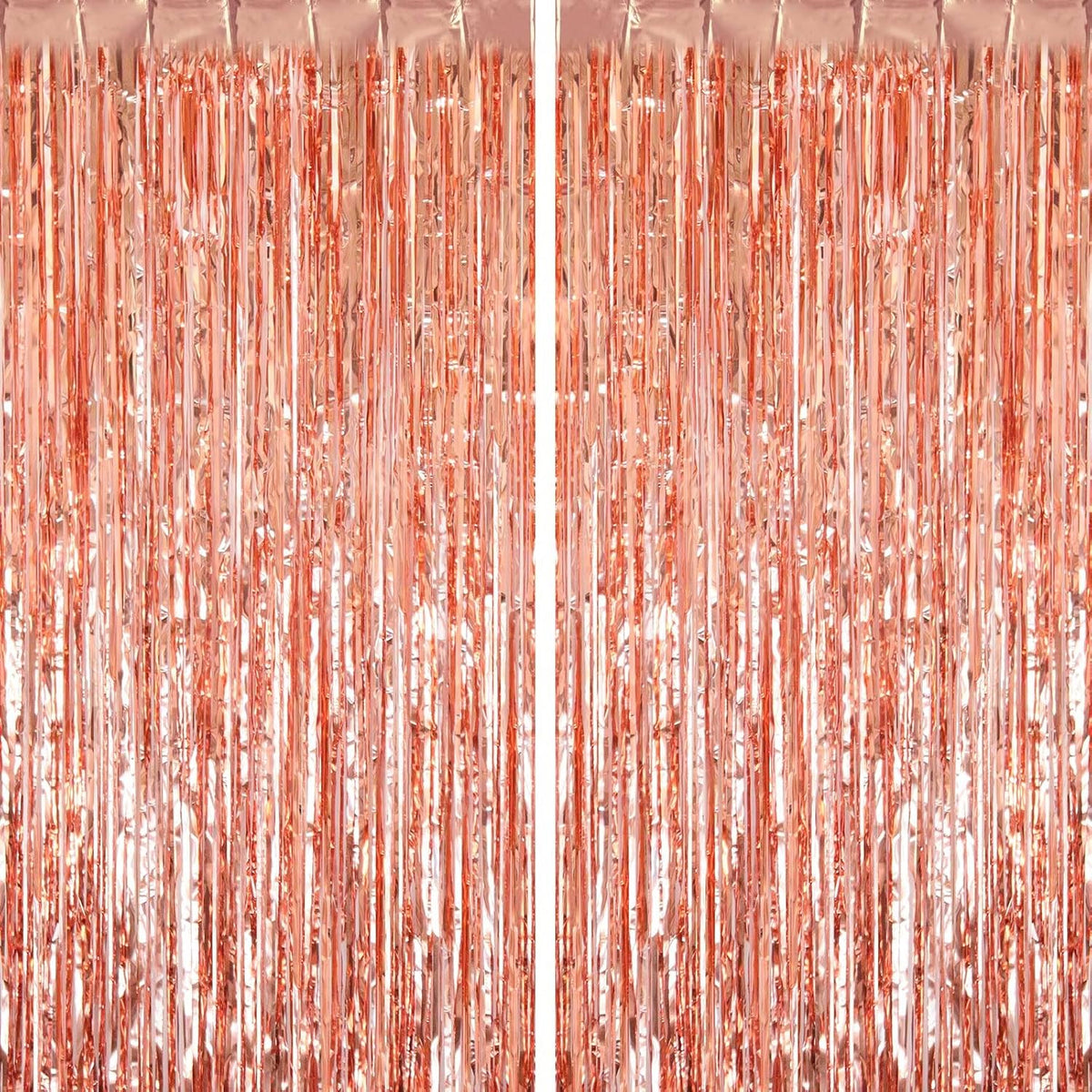 2 Pack Rose Gold Fringe Curtains Foil Shiny Fringe Backdrop Tinsel Door Streamers Foil Curtains for Birthday Wedding Engagement Bridal Shower Celebration Party Decorations Large