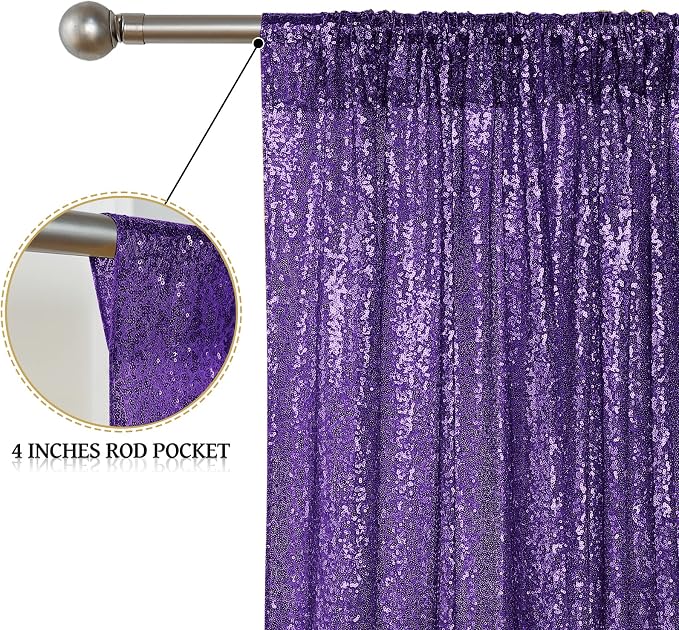 Sugargirl Purple Sequin Backdrop Curtain 4FTx8FT Glitter Purple Background - Image 5