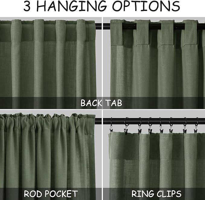Olive Green Linen Sheer Curtains - Image 3
