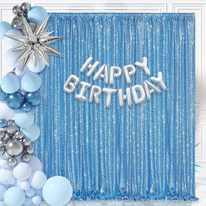 Baby Blue Sequin Backdrop Curtain 7ft x 7ft Glitter Photo Background | Glitter - Image 5