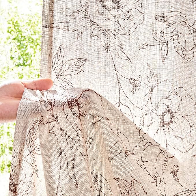 jinchan Floral Linen Curtains for Living Room 84 Inch Length Brown Flower - Image 3