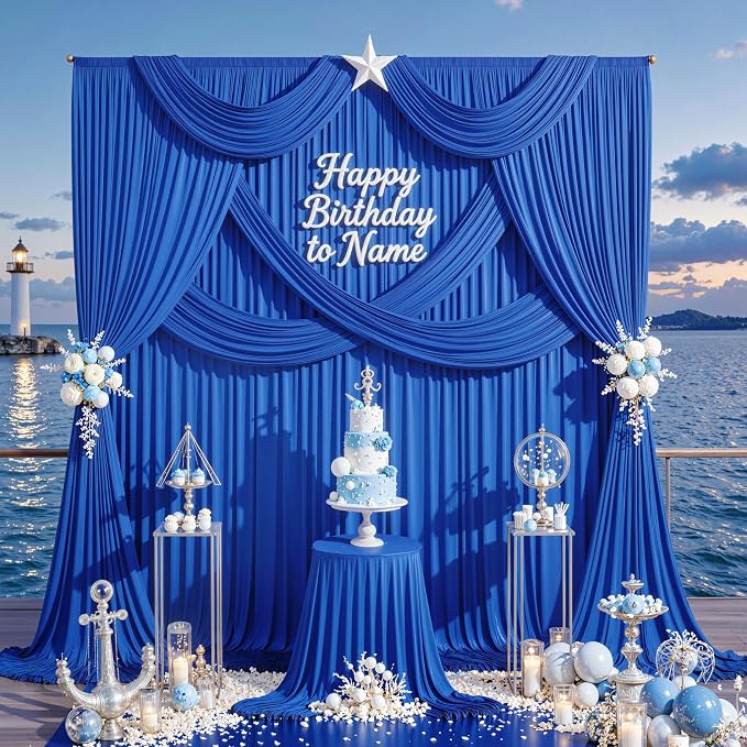 20ft x 10ft Wrinkle Free Royal Blue Backdrop Curtain - Image 3