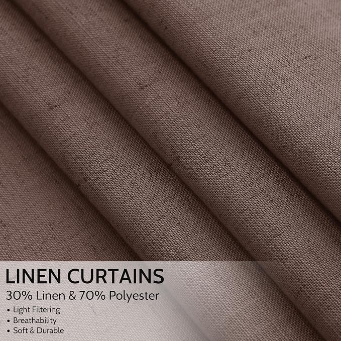 Cappuccino Linen Blend Light Filtering Back Tab Curtains 102 Inches Long - Image 2