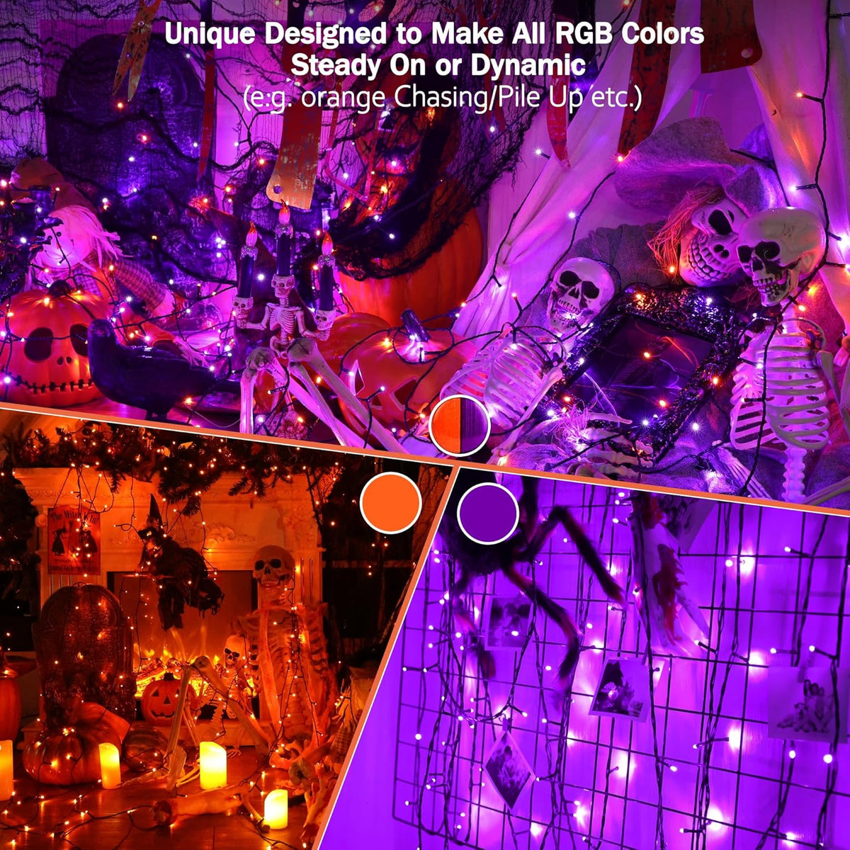 BrizLabs Halloween Lights, 33FT 100 LED RGB Color Changing String Lights with Remote, Dimmable Mini Christmas Light, USB Decorative Light String for Xmas Halloween Mardi Gras Tree Holidays Party Decor
