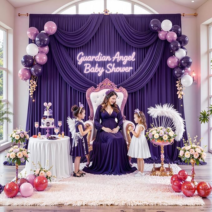 10 ft x 10 ft Wrinkle Free Purple Backdrop Curtain - Image 8