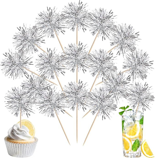 40 PCS Foil Firework Cupcake Toppers Fireworks Cupcake Picks Sparkle Tinsel by ZHUOWEISM