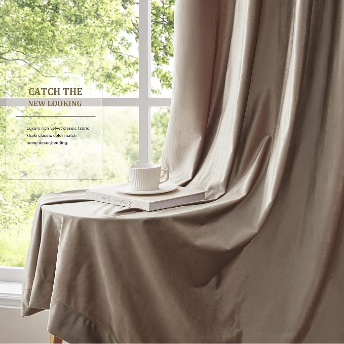 BULBUL Taupe Velvet Blackout Curtains 108 inch Long - Image 7