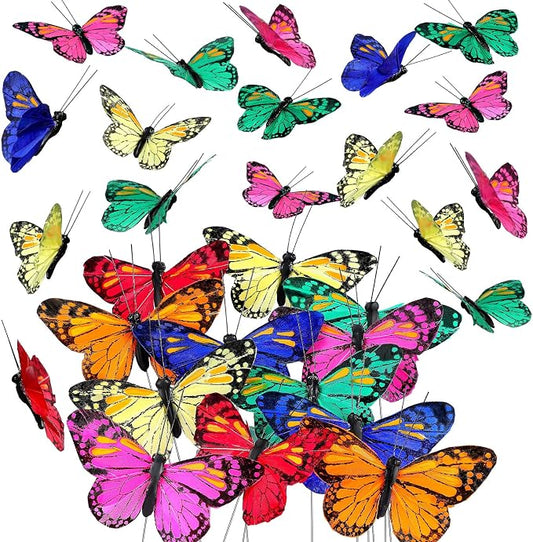 Ysleen 12 Set Monarch Butterfly Decoration Artificial Butterflies Feather Picks by Ysleen