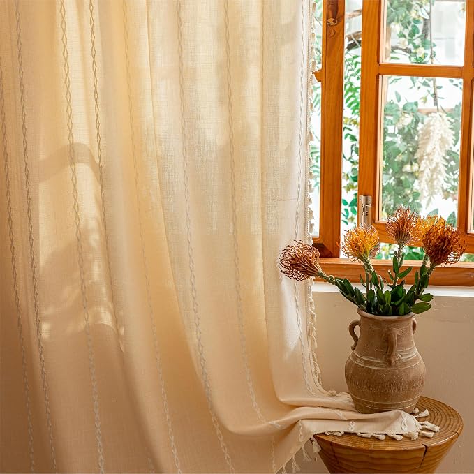 Sutuo Home Boho Curtains for Bedroom Living Room, Light Filtering Linen - Image 2