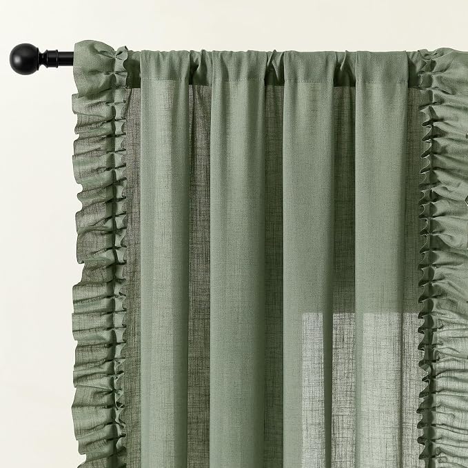 TERLYTEX Dark Sage Green Linen Curtains by TERLYTEX