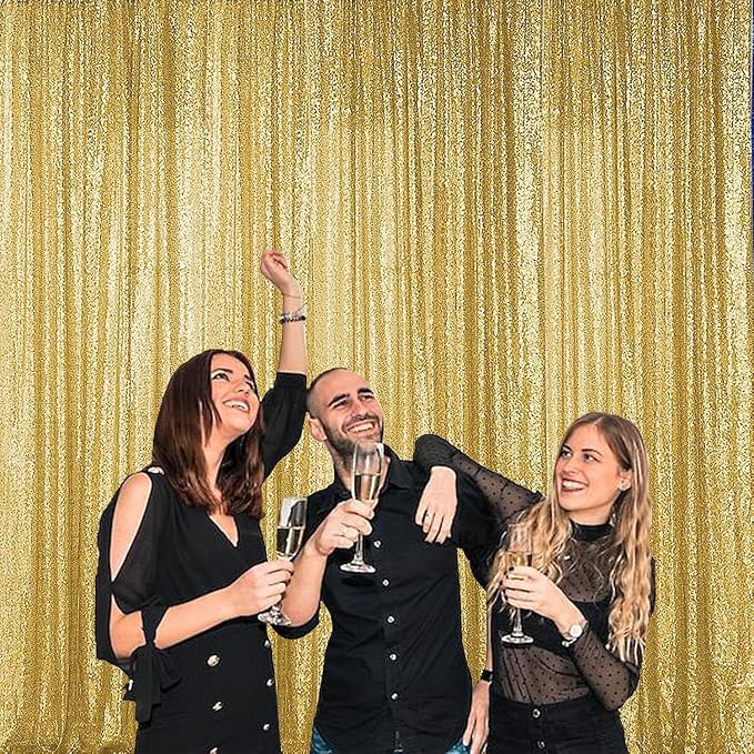 Sugargirl Gold Sequin Backdrop Curtain 3 Panels 2FTx8FT Glitter Gold Background - Image 7